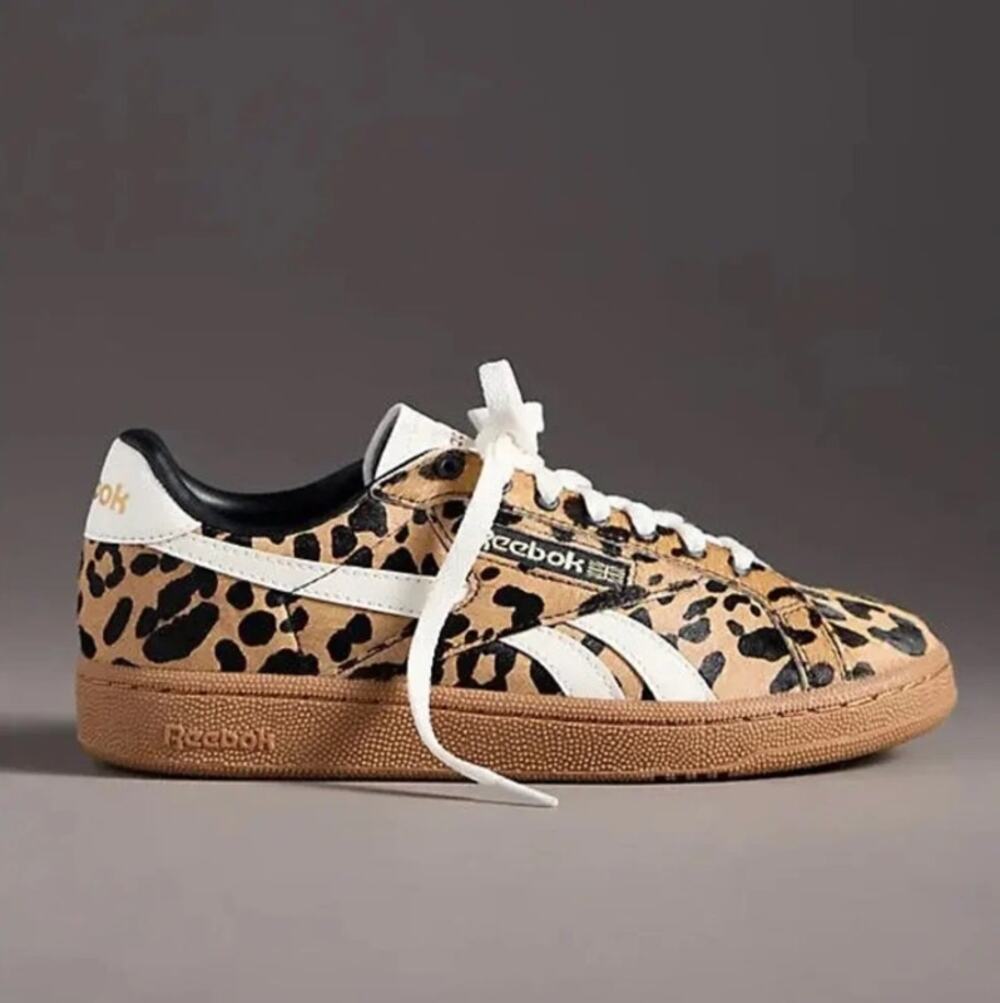 Anthropologie Reebok Club C Grounds Sneakers 7.5 NEW Leopard